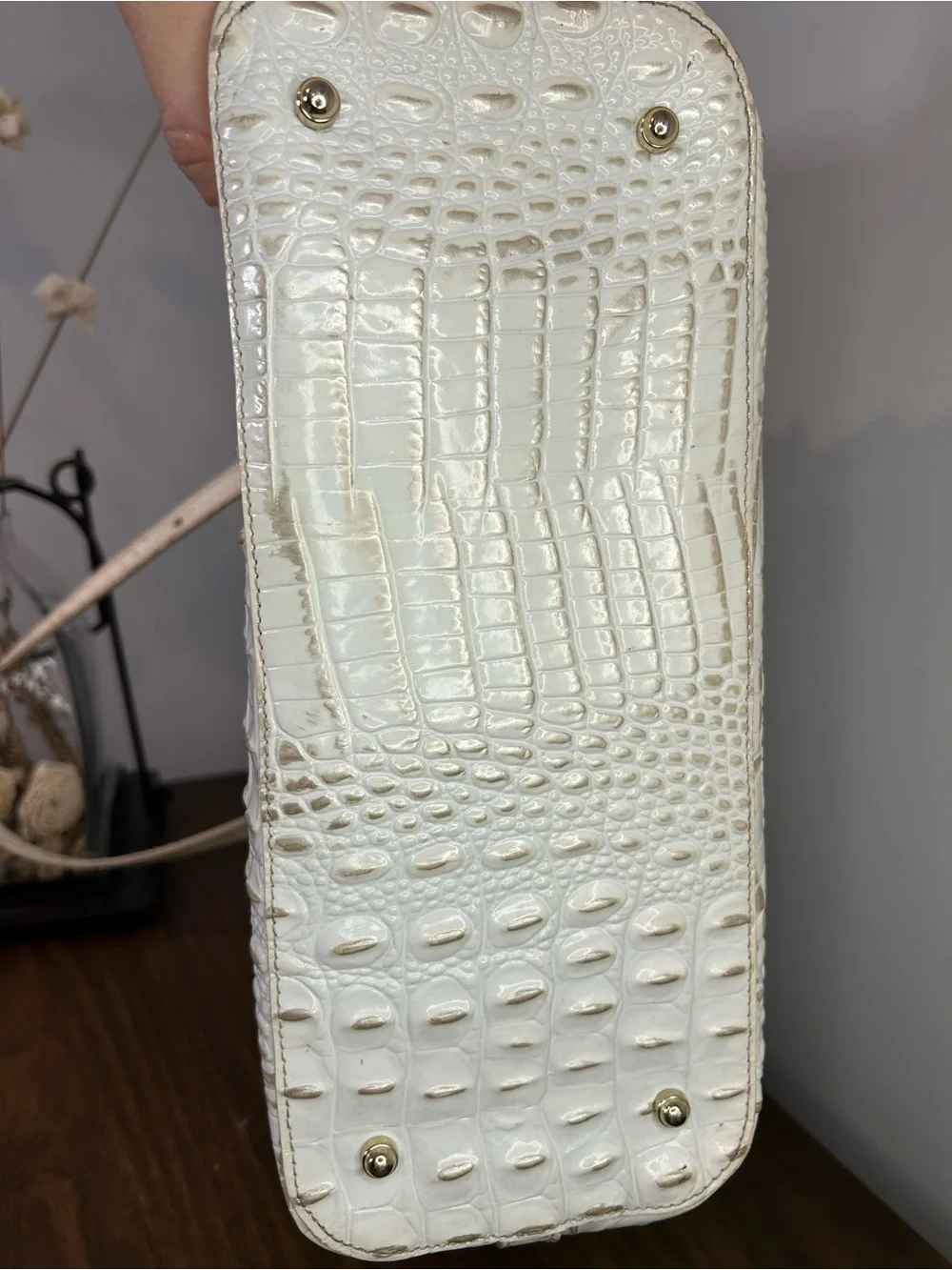 Brahmin Medium Asher White Melbourne Croc Embossed Leather Tote with Tassel
